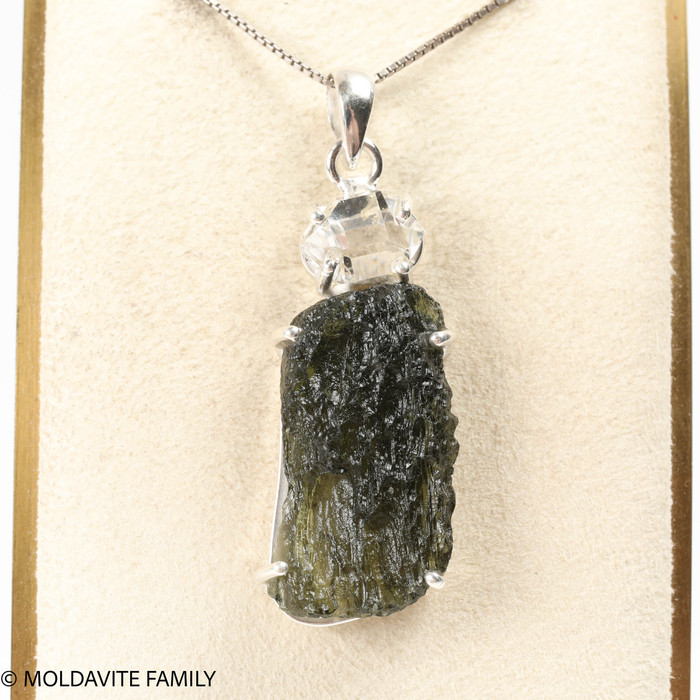 RAW MOLDAVITE & HERKIMER DIAMOND PENDANT - 7.41g (MSP0121I106)
