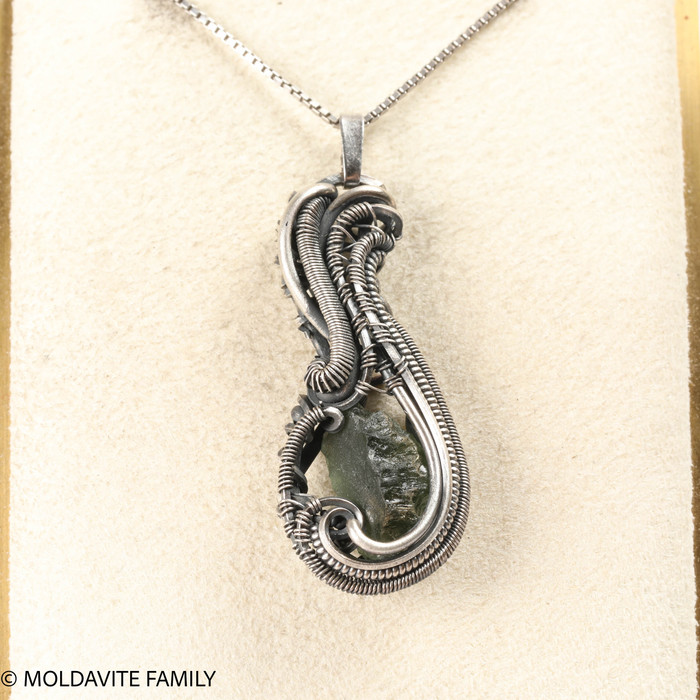 925 Sterling Silver & Raw Moldavite - Wire Wrapped Pendant ( WPP017 )