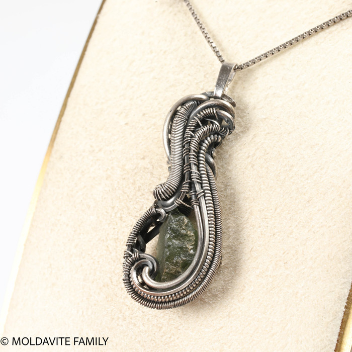 925 Sterling Silver & Raw Moldavite - Wire Wrapped Pendant ( WPP017 )