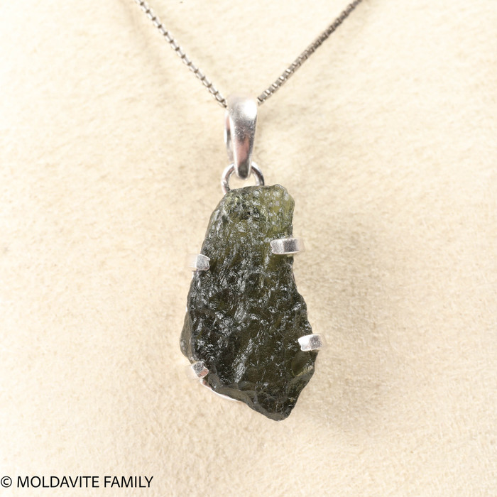 RAW MOLDAVITE PENDANT - STERLING SILVER - 4.22g (MSP0257I012)