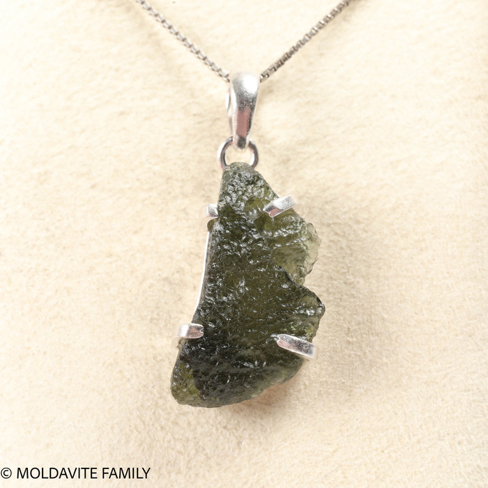 RAW MOLDAVITE PENDANT - STERLING SILVER - 4.95g (MSP0257I015)