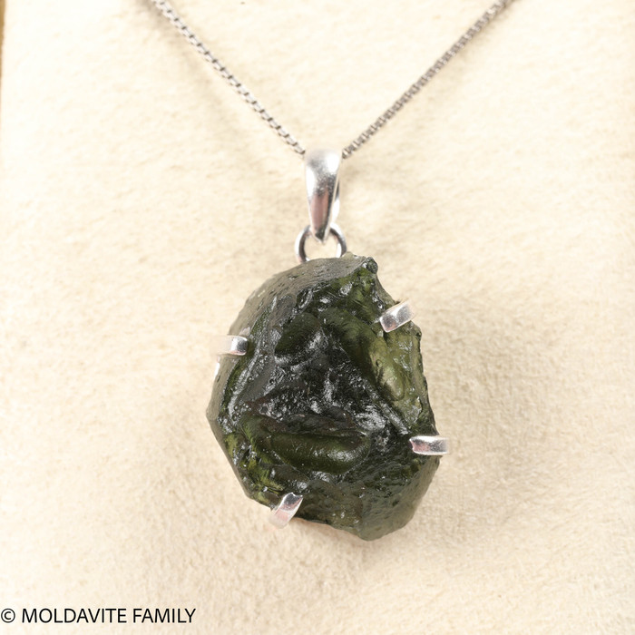 RAW MOLDAVITE PENDANT - STERLING SILVER - 6.96g (MSP0257I019)