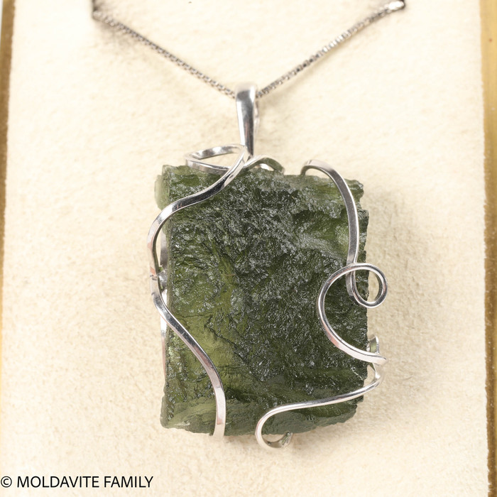 RAW MOLDAVITE PENDANT - STERLING SILVER - 12.05g (MSP0201I052)
