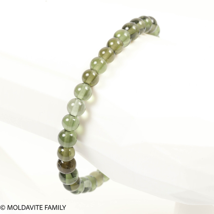 MOLDAVITE ROUND BEAD BRACELET - 6.5 mm (MBED026)