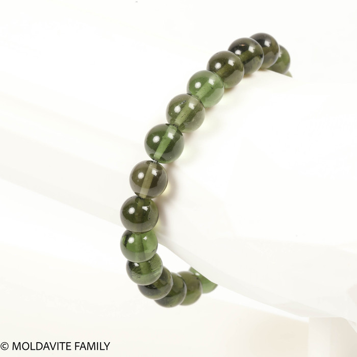 MOLDAVITE ROUND BEAD BRACELET - 9 mm (MBED028)