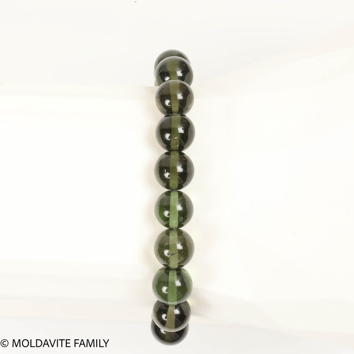 MOLDAVITE ROUND BEAD BRACELET - 9 mm (MBED028)