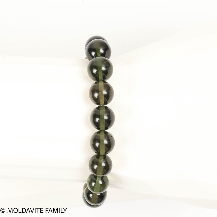 MOLDAVITE ROUND BEAD BRACELET - 10 mm (MBED029)