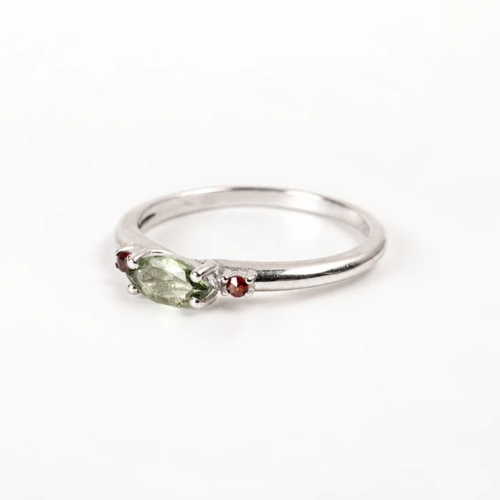 Sterling Silver Ring - Moldavite & Czech Garnet (MSR194)
