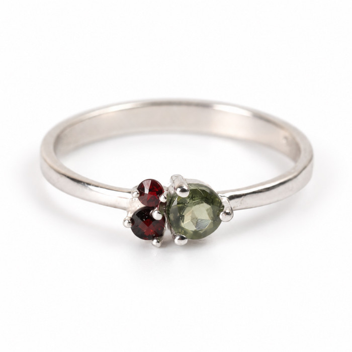 Sterling Silver Ring - Moldavite & Czech Garnet (MSR196)