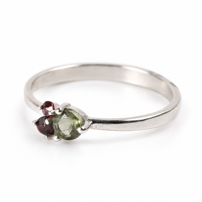 Sterling Silver Ring - Moldavite & Czech Garnet (MSR196)