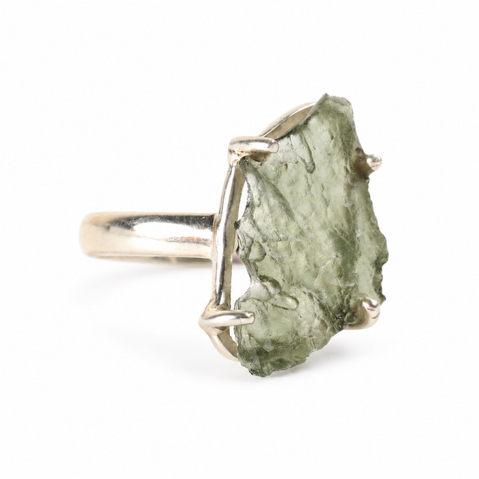 STERLING SILVER RING - RAW MOLDAVITE - SIZE 8 (MSR150I065)