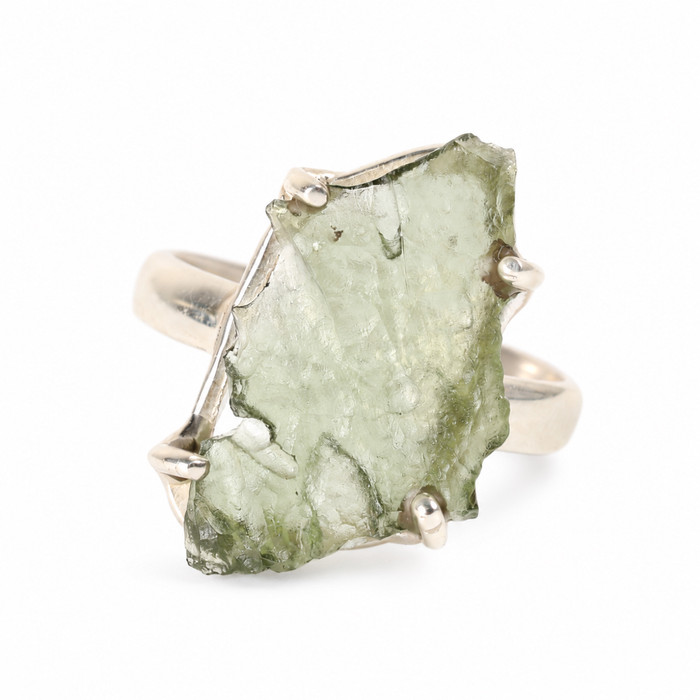 STERLING SILVER RING - RAW MOLDAVITE - SIZE 8 (MSR150I065)