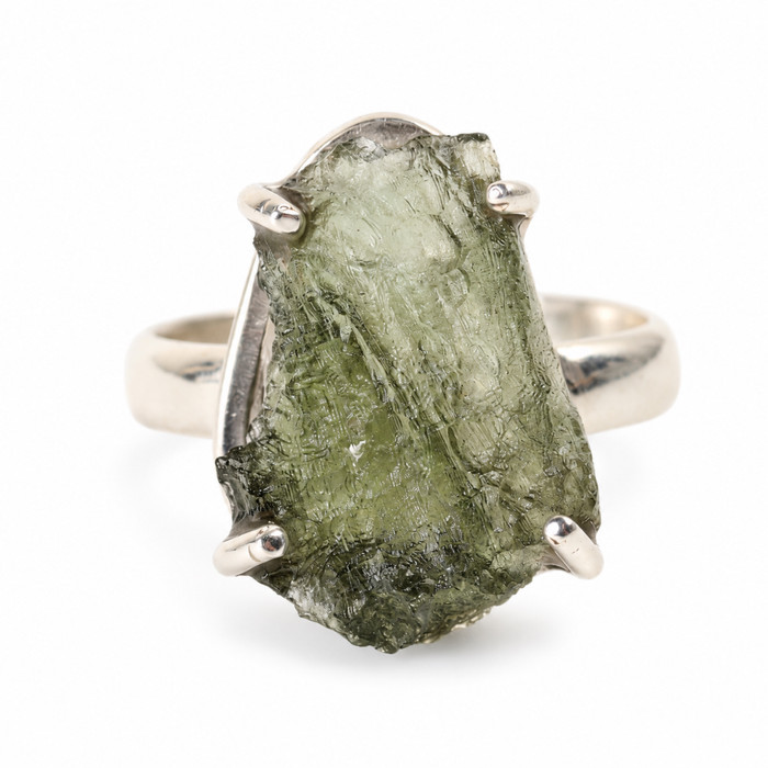 STERLING SILVER RING - RAW MOLDAVITE - SIZE 7 (MSR150I067)