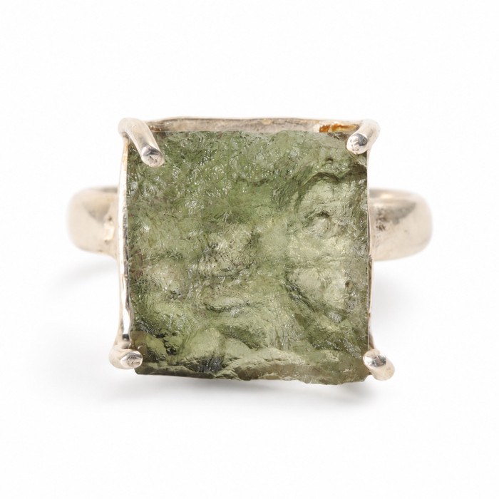 STERLING SILVER RING - RAW MOLDAVITE - SIZE 7 (MSR150I068)