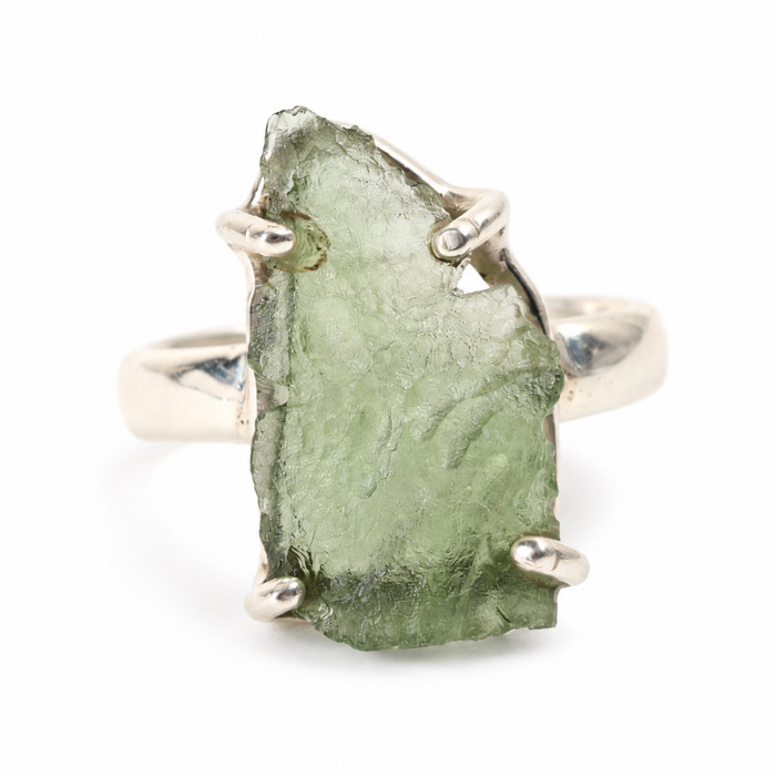 STERLING SILVER RING - RAW MOLDAVITE - SIZE 6 (MSR150I069)