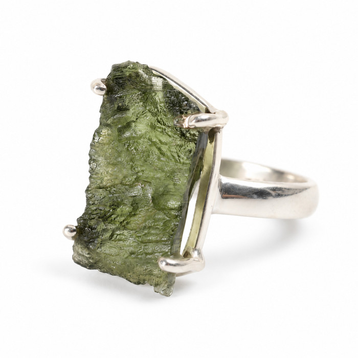 STERLING SILVER RING - RAW MOLDAVITE - SIZE 7.5 (MSR150I070)