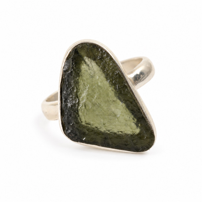 STERLING SILVER RING - RAW MOLDAVITE - SIZE 7 (MSR148I081)