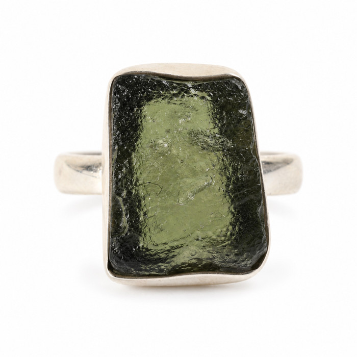 STERLING SILVER RING - RAW MOLDAVITE - SIZE 7 (MSR148I084)