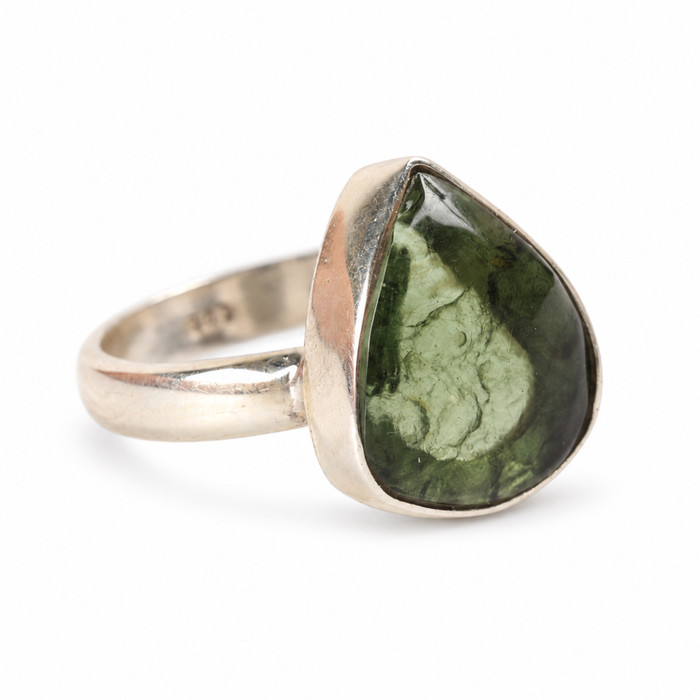 STERLING SILVER RING - MOLDAVITE CABOCHON - SIZE 7 (MSR181I050)