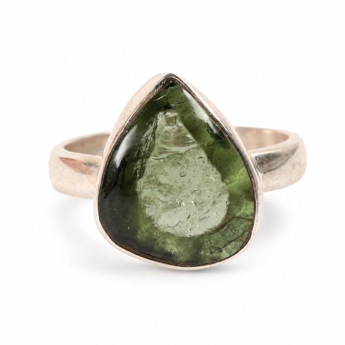 STERLING SILVER RING - MOLDAVITE CABOCHON - SIZE 7 (MSR181I050)