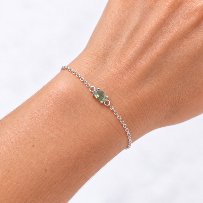 Sterling Silver Bracelet with Oval Moldavite (MSB039)
