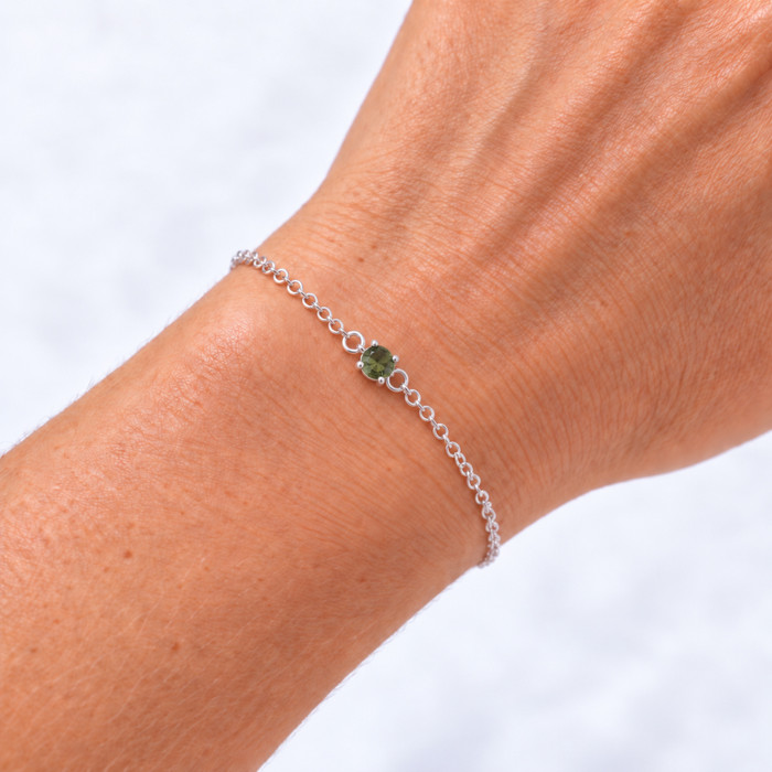 Sterling Silver Bracelet with Round Moldavite (MSB041)