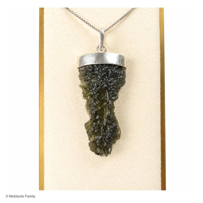 RAW MOLDAVITE PENDANT - STERLING SILVER - 6.44g (MSP0235I040)
