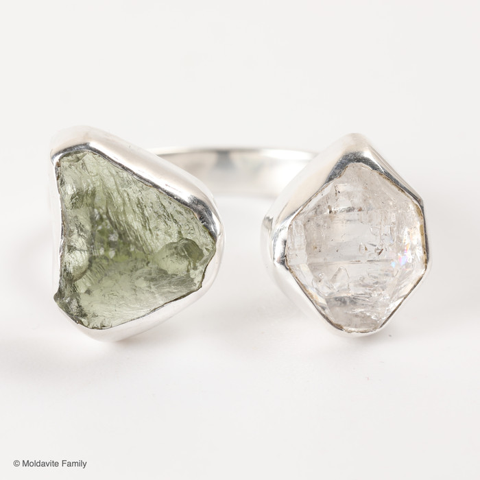 RING - RAW MOLDAVITE & HERKIMER DIAMOND - SIZE 7 (MSR169I075)