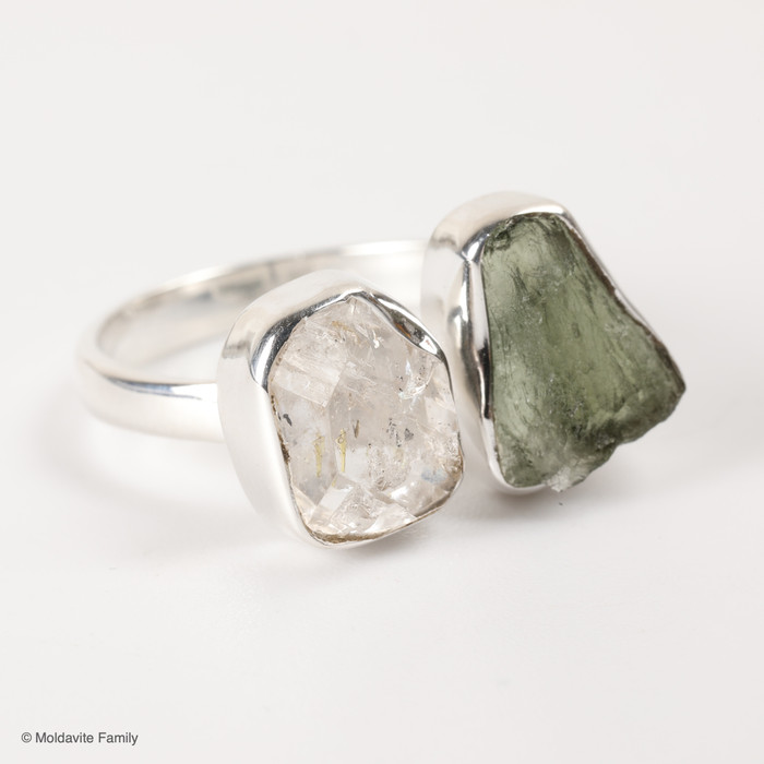 RING - RAW MOLDAVITE & HERKIMER DIAMOND - SIZE 7 (MSR169I080)