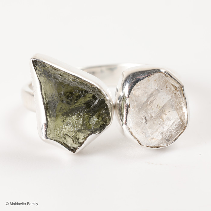 RING - RAW MOLDAVITE & HERKIMER DIAMOND - SIZE 7.5 (MSR169I082)