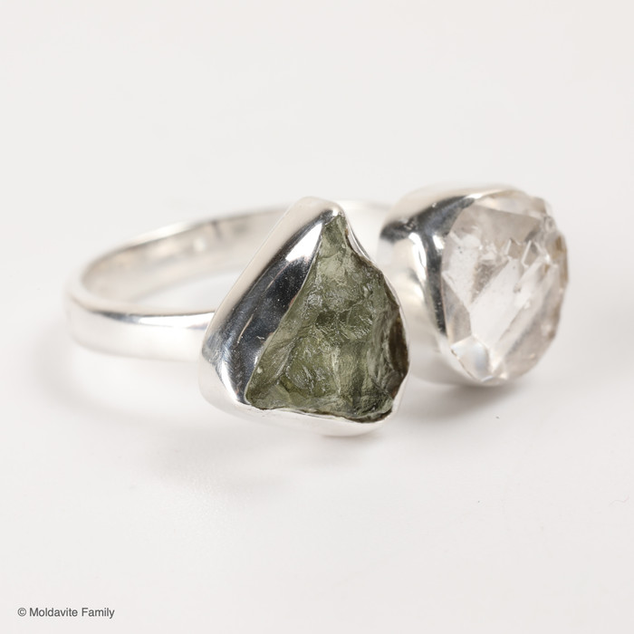 RING - RAW MOLDAVITE & HERKIMER DIAMOND - SIZE 8 (MSR169I085)