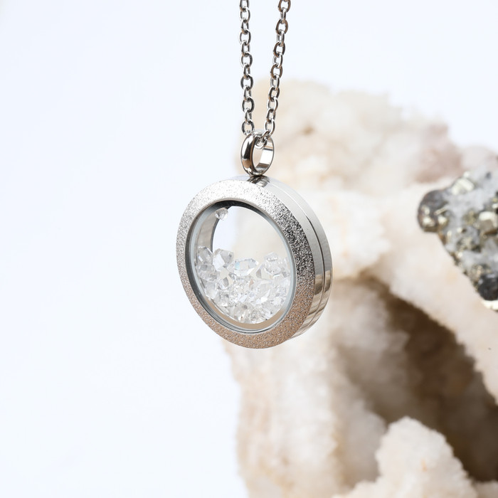 Sparkling Floating Locket  - Stainless steel -  With Herkimer Diamonds (MSP0053)