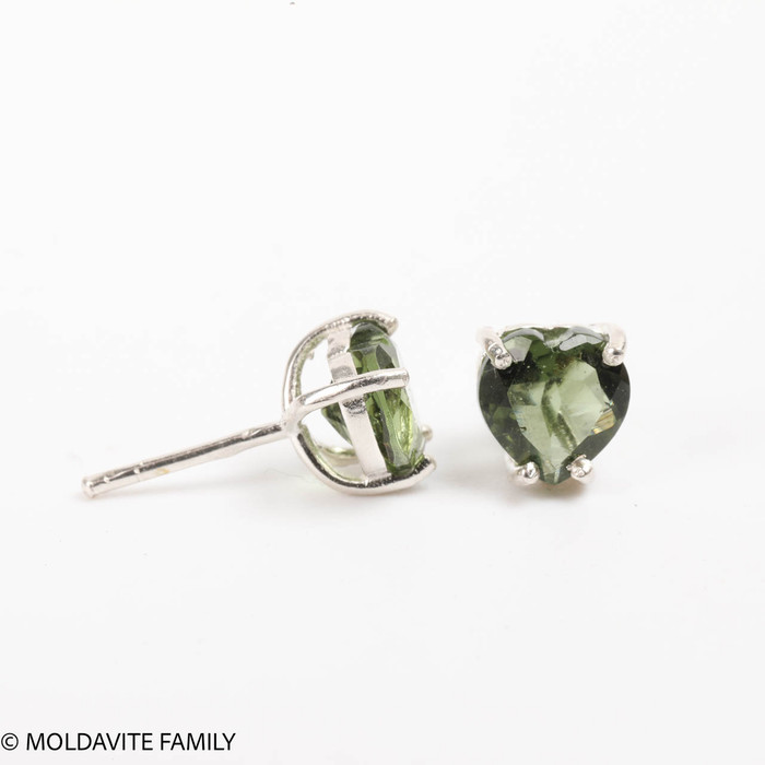 Moldavite Heart Stud Earrings - Sterling Silver - 6x6 (MSE0033)