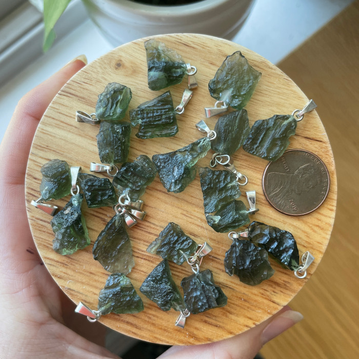 Moldavite Raw Pendant With Silver Hook - Small (RP0000)