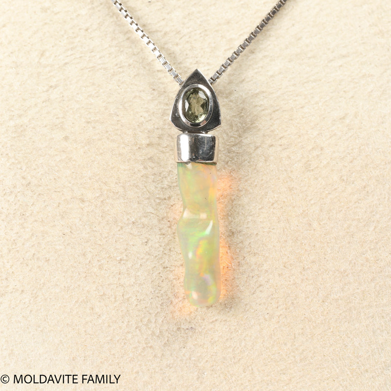 STERLING SILVER PENDANT - MOLDAVITE & OPAL (MSP0195I073)