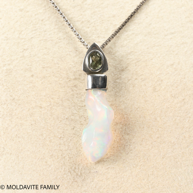 STERLING SILVER PENDANT - MOLDAVITE & OPAL (MSP0195I074)