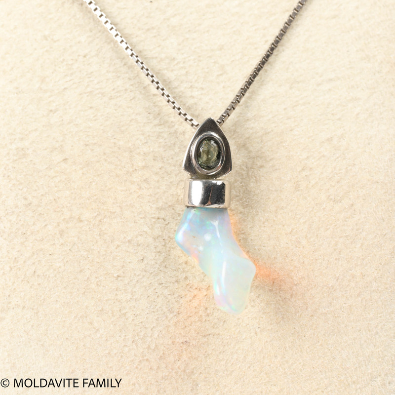 STERLING SILVER PENDANT - MOLDAVITE & OPAL (MSP0195I078)