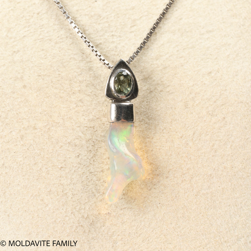 STERLING SILVER PENDANT - MOLDAVITE & OPAL (MSP0195I080)