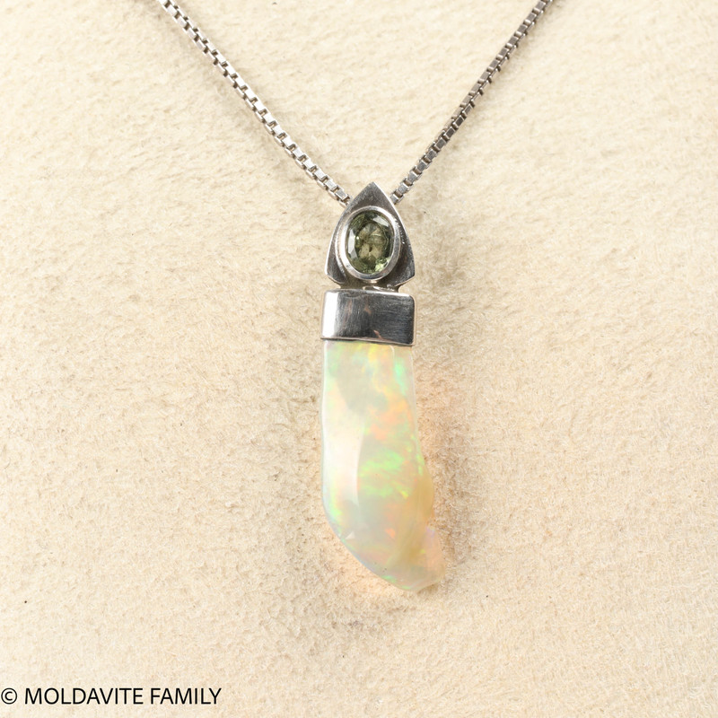 STERLING SILVER PENDANT - MOLDAVITE & OPAL (MSP0195I083)