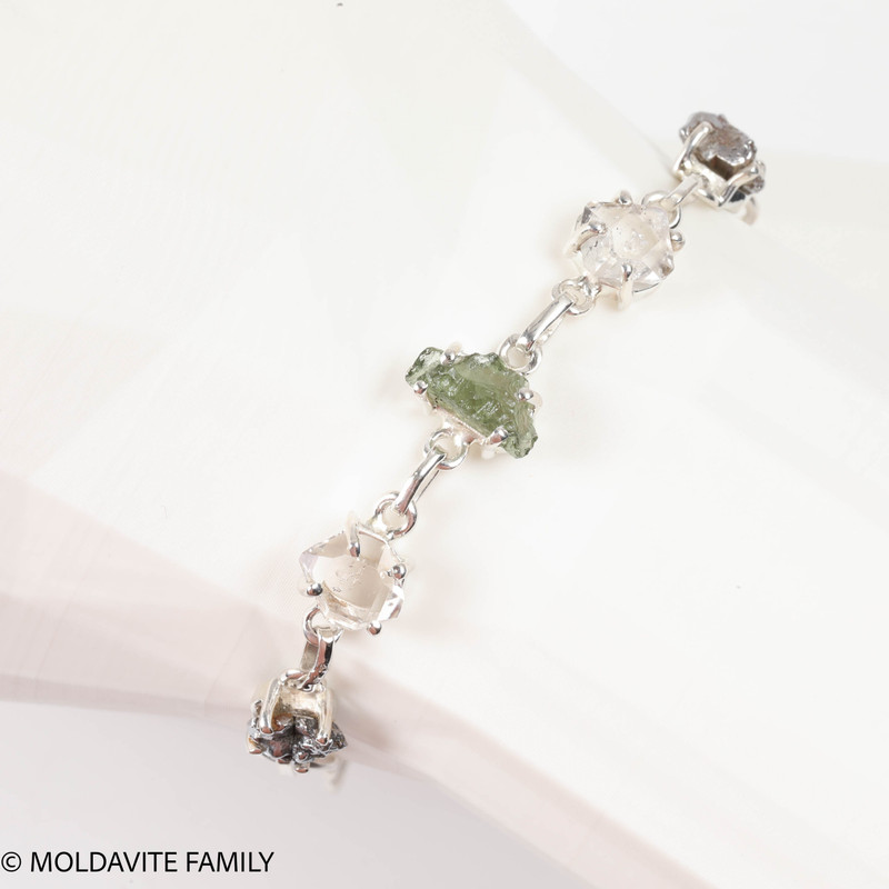 Sterling Silver Bracelet - Moldavite, Herkimer, Meteorite (MSB030)