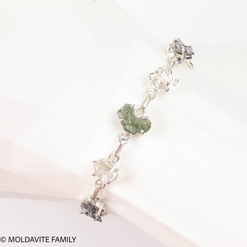 Sterling Silver Bracelet - Moldavite, Herkimer, Meteorite (MSB032)
