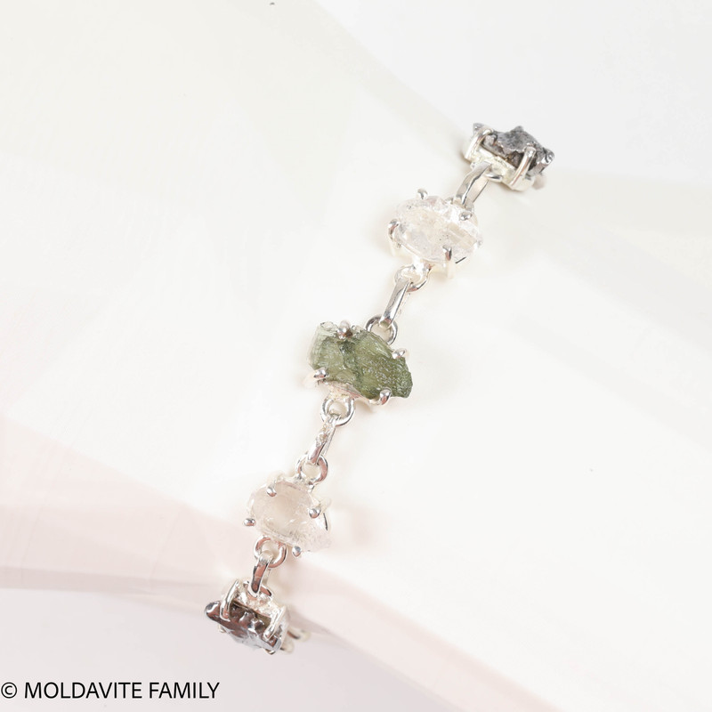 Sterling Silver Bracelet - Moldavite, Herkimer, Meteorite (MSB034)