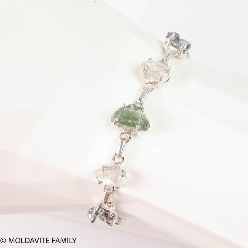 Sterling Silver Bracelet - Moldavite, Herkimer, Meteorite (MSB036)