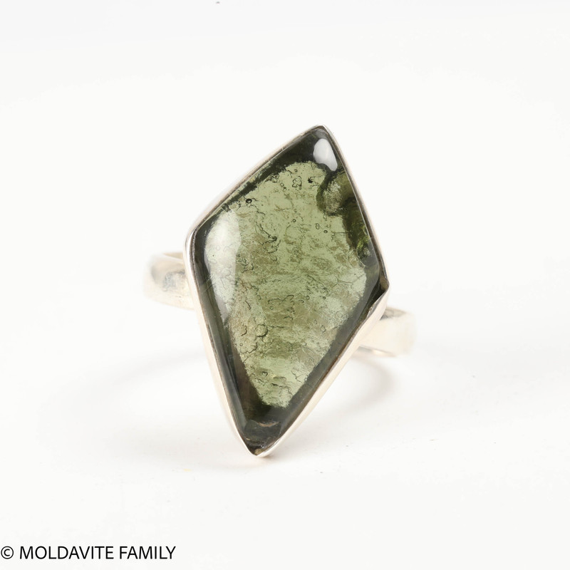 Sterling Silver Ring With One Side Polished Moldavite - adjustable size 6-9 (MSR190I001))