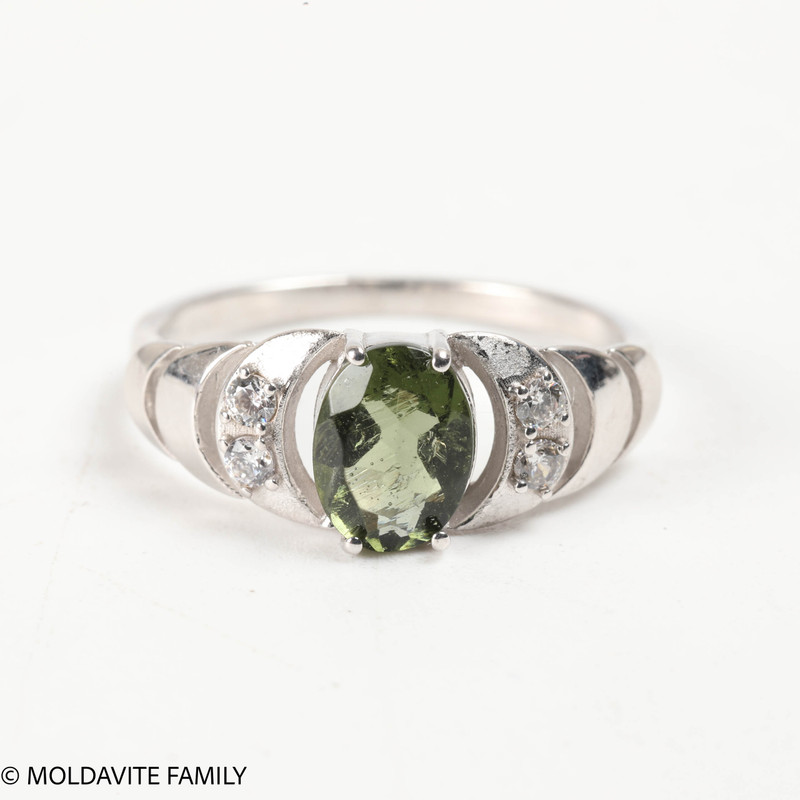 Sterling Silver Ring - Moldavite & CZ (MSR192)