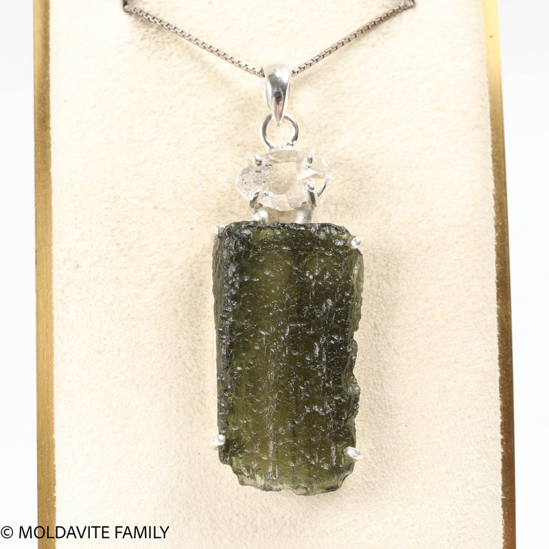 RAW MOLDAVITE & HERKIMER DIAMOND PENDANT - 8.21g (MSP0121I099)