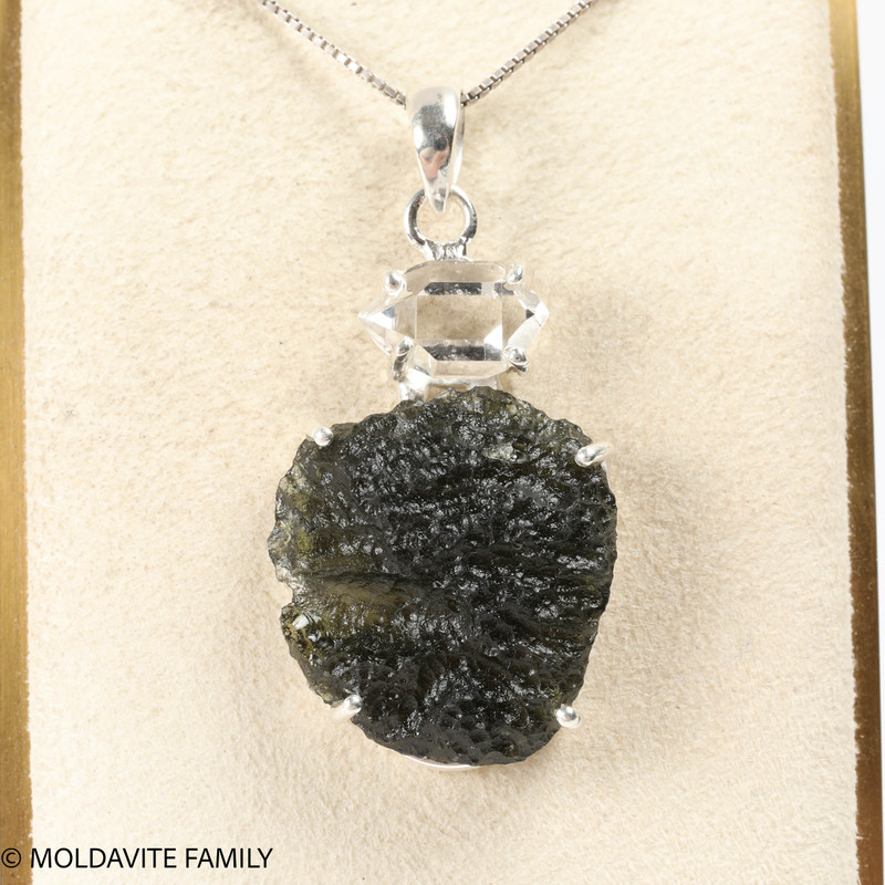RAW MOLDAVITE & HERKIMER DIAMOND PENDANT - 8.81g (MSP0121I100)