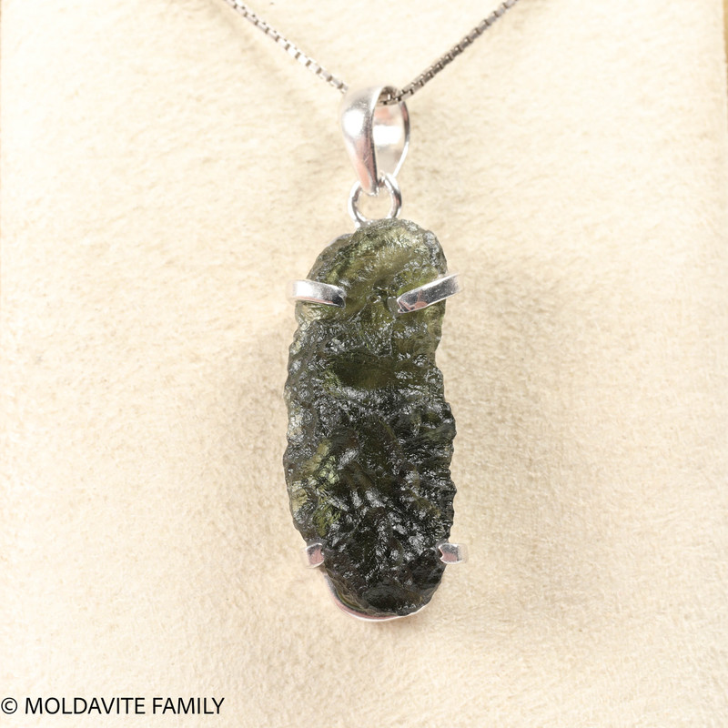 RAW MOLDAVITE PENDANT - STERLING SILVER - 5.57g (MSP0257I014)