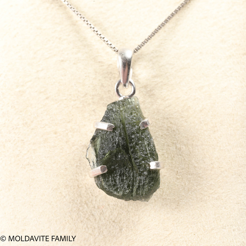RAW MOLDAVITE PENDANT - STERLING SILVER - 4.37g (MSP0257I017)