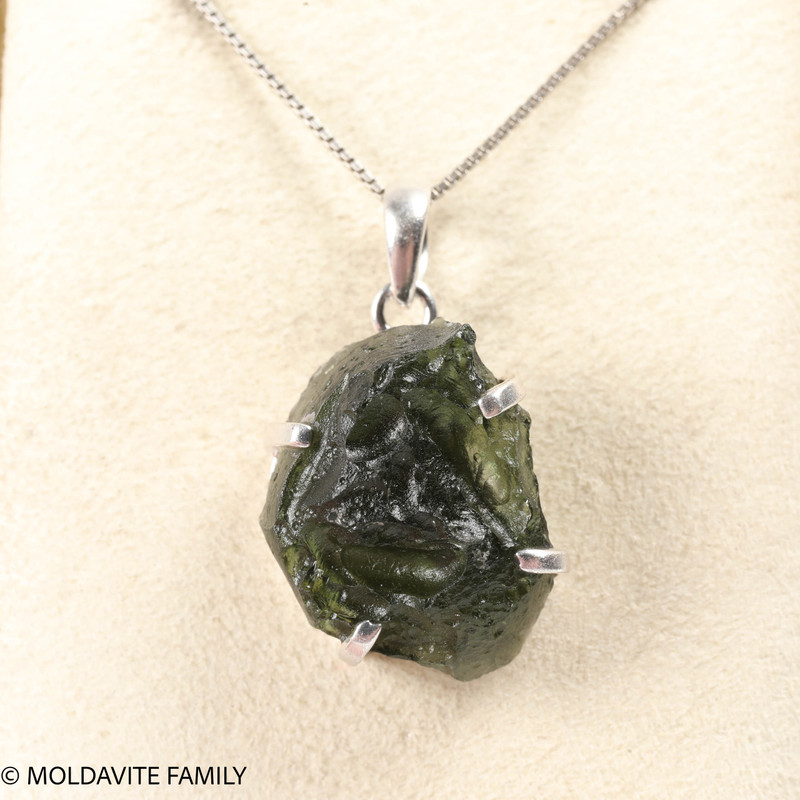 RAW MOLDAVITE PENDANT - STERLING SILVER - 6.96g (MSP0257I019)